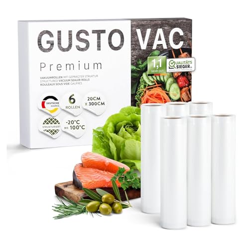 GustoVac Premium Vakuumrollen, 6 Rollen 20x300cm Profi- Folienrollen,...